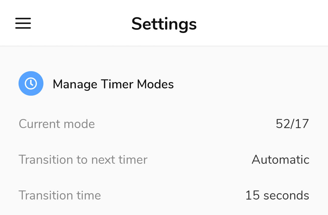 Focusmeter custom timers settings screen on Android